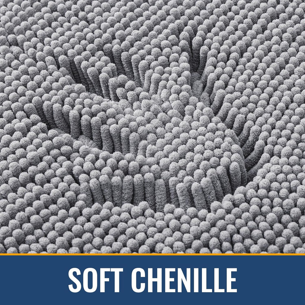 Bathroom Rugs 30X20, Extra Soft Absorbent Shaggy Chenille Bath Rugs, Machine Washable Rubber Backing Non-Slip Bath Mats for Bathroom Floor Tub and Shower, Home Decor Accessories, Grey