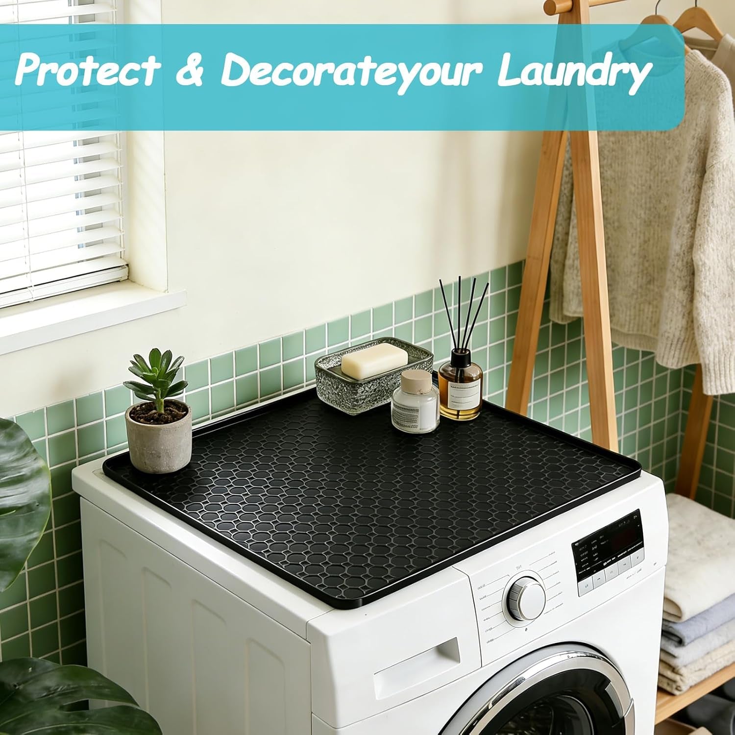 19.7"X19.7" Black Silicone Drip Tray Mat with Raised Edges, Waterproof Fridge & Appliance Mat for Mini Fridge, Water Cooler, Washing Machine, under Sink Tray