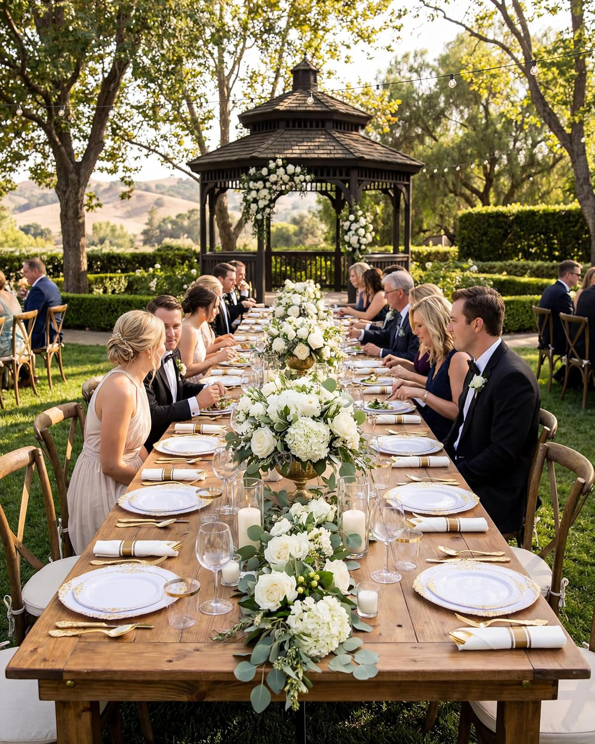 350PCS Gold Plastic Plates - Gold Plastic Dinnerware Sets for 50 Guests - 100 Disposable Plates, 150 Silverware, 50 Cups, 50 Napkins for Wedding & Party