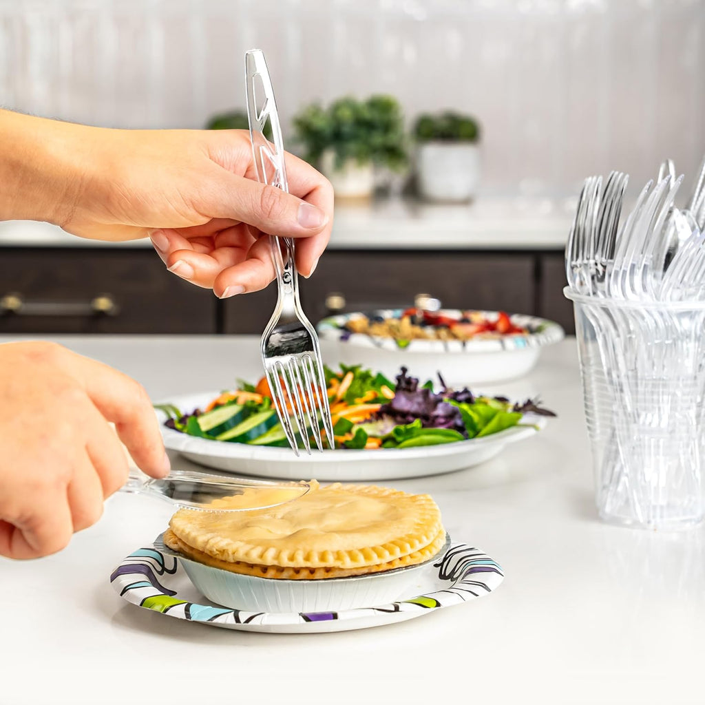 Disposable Clear Plastic Cutlery Set, Premium Quality, Strong, 192 Count, Large Combo Pack Forks, Spoons and Knives