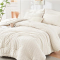Ivory Queen Comforter Set Seersucker 7 Pieces, All Season Luxury Bed in a Bag for Bedroom, Bedding Set with Comforters, Sheets, Pillowcases & Shams