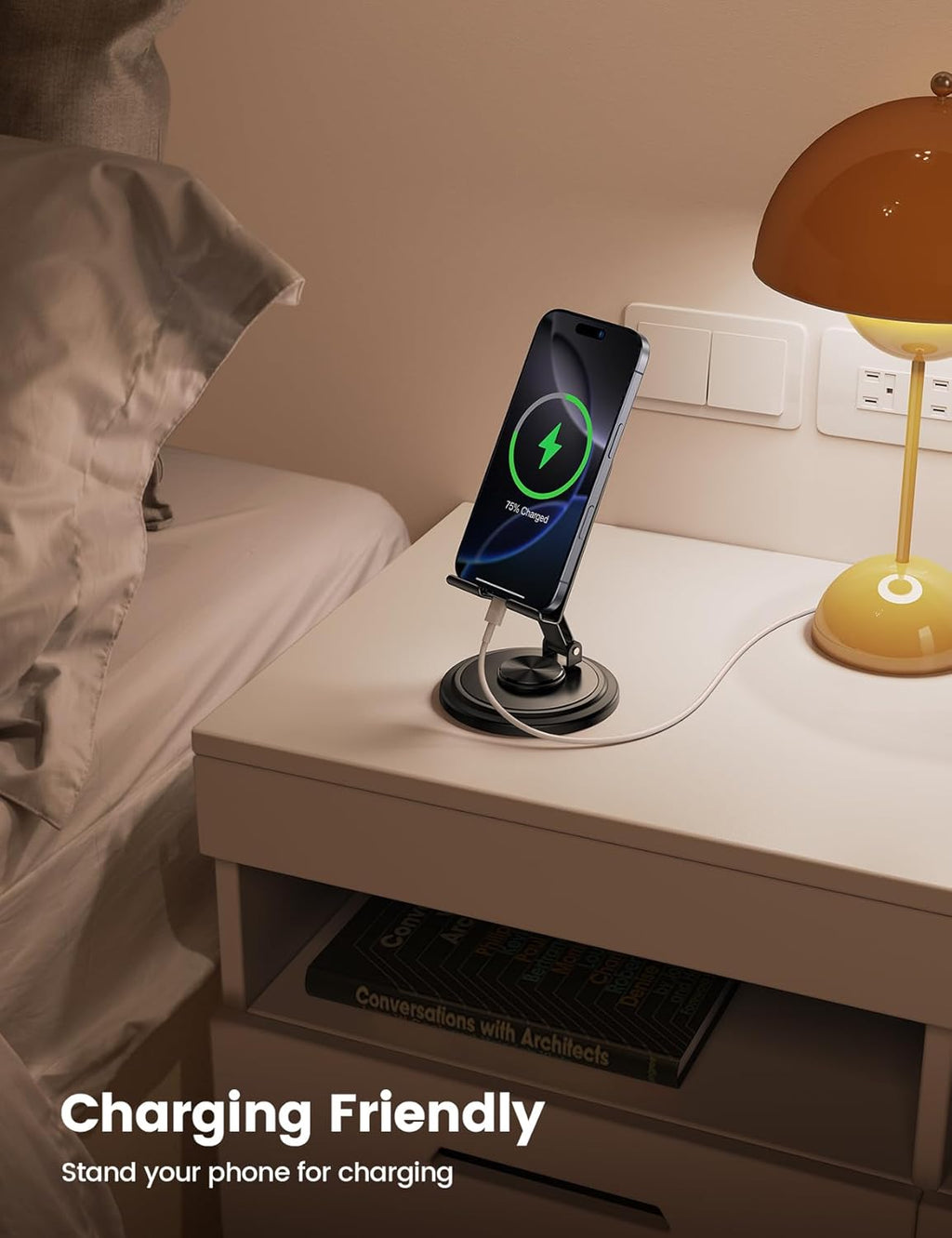 Cell Phone Stand for Desk - [360° Rotation] Sturdy Adjustable Desktop Phone Holder, Foldable Mobile Stand, Office Desk Accessories Gifts for Iphone 17 16 15 14 Pro Max, Galaxy S26, Cellphone