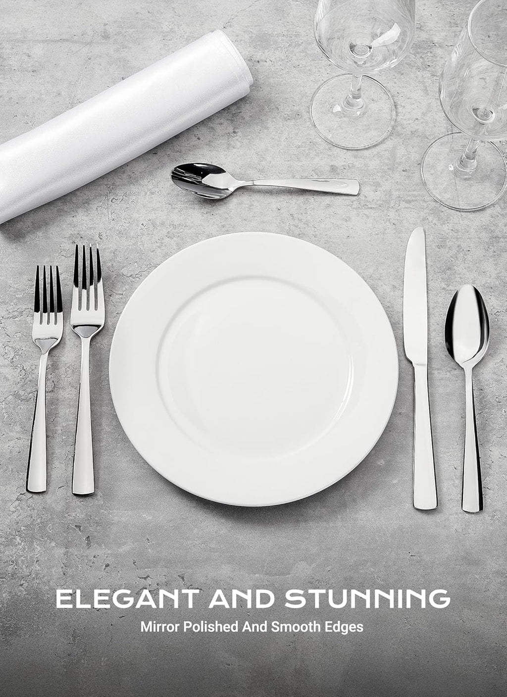 45-Piece Flatware Sets, Silverware Set for 8, Durable Stainless Steel Tableware in Ergonomic Design Size and Weight, Kitchen Utensils Set with Steak Knives, Rust-Proof, Dishwasher Safe