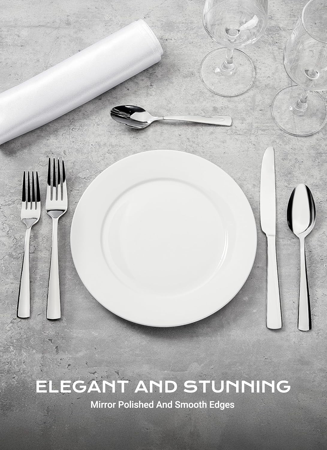 45-Piece Flatware Sets, Silverware Set for 8, Durable Stainless Steel Tableware in Ergonomic Design Size and Weight, Kitchen Utensils Set with Steak Knives, Rust-Proof, Dishwasher Safe