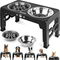 Elevated Dog Bowls for Medium Large Size Dogs, Non-Slip Dog Feeder with 1*Stainless Steel Dishes & 1*Slow Feeder Bowl, 5 Heights Adjustable Raised Bowls to 3.15″-8.66″-9.84″-11.02″-12.2″
