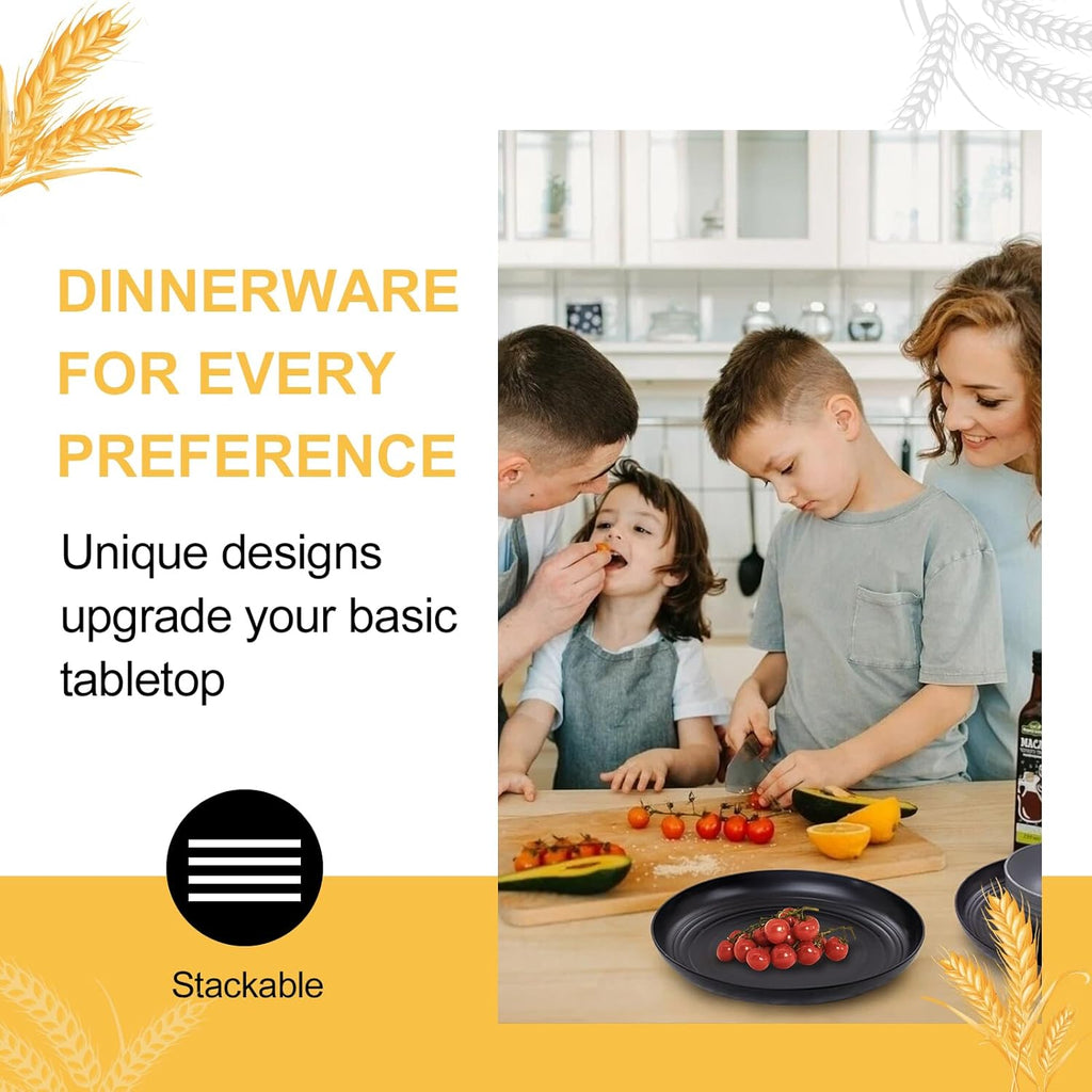 Wheat Straw Dinnerware Sets, 16PCS Plastic Dinnerware Set for 4, Wheat Straw Plates and Bowls Sets, Unbreakable Dinnerware Plastic Microwave Safe Dishes Set for Kitchen&Camping