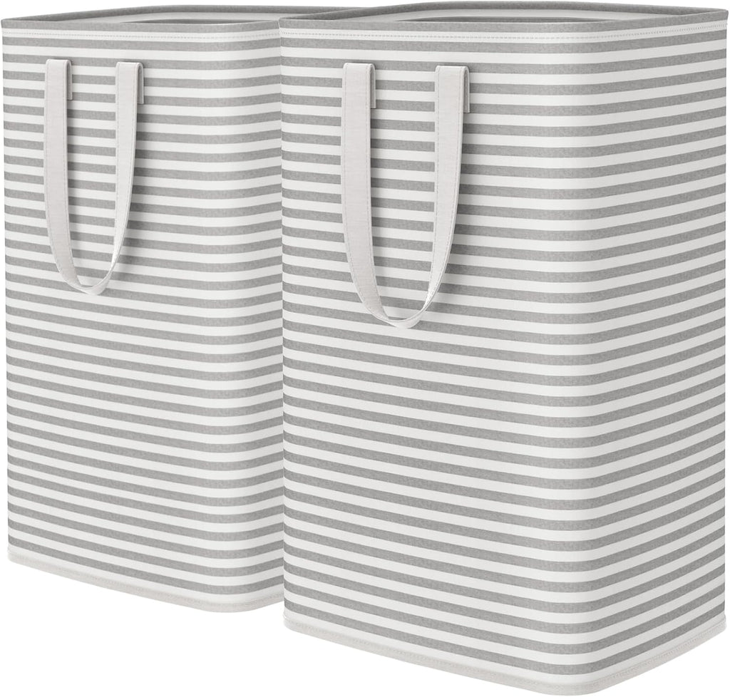 2 Pack Laundry Basket 80L Each, Collapsible Clothes Hamper with Reinforced Handles, Freestanding Waterproof Design for Bedroom and Laundry Room, Grey 160L Total