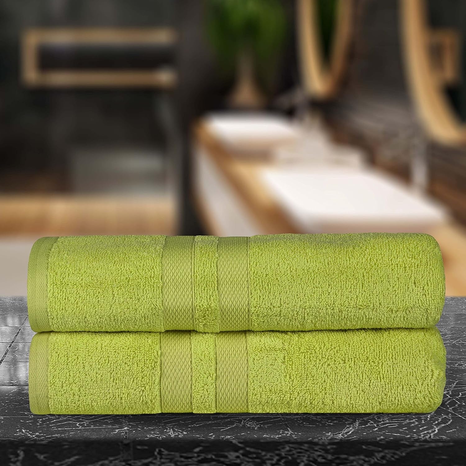 Ultra-Soft 2-Piece Cotton Bath Sheet Set, Perfect for Bathroom Decor, Shower, Spa, Gym, Guest Room, Home Essentials, Daily Use, Soft, Absorbent, Oversized Body Towels - Celery