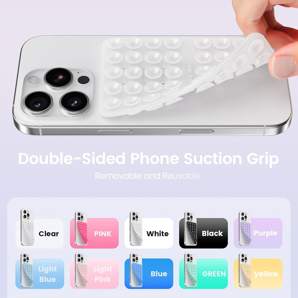 Silicone Suction Cup Phone Case Mount Double Sided, Sticky Phone Grip with Higher Suction Power for Cell Phone, Hands-Free Phone Accessories Holder for Selfies and Videos, Transparent