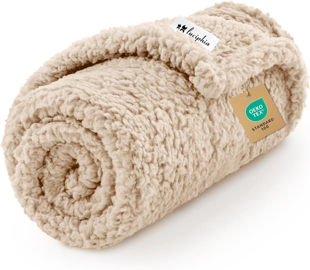Premium Fleece Dog Puppy Blanket Soft Pet Sherpa Calming Cat Blanket Throw for Small Medium Dog Cat(Beige,30X20 Inches)