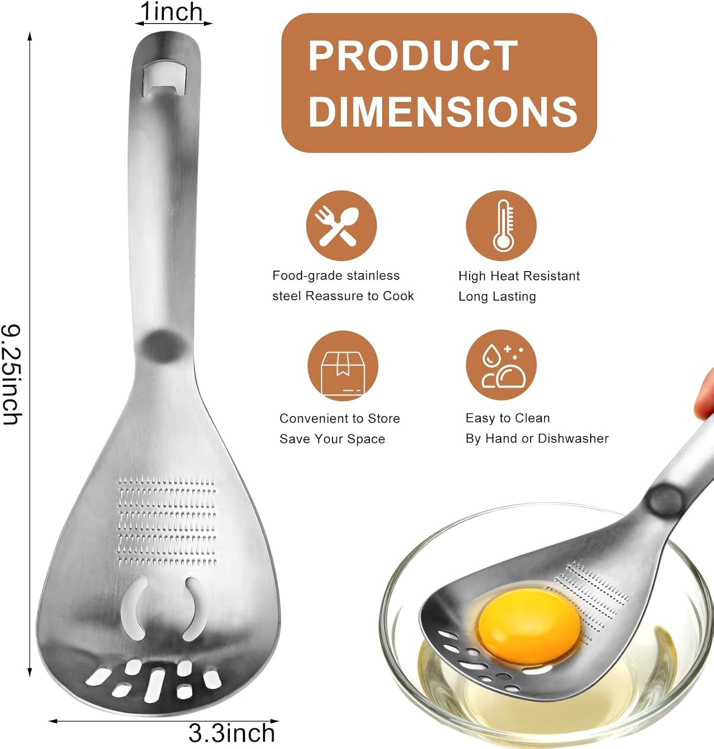 Multifunctional 5-In-1 Cooking Spoon, 18/8 304 Stainless Steel Kitchen Tool for Potato Masher, Egg Separator, Bottle Opener and Mixing Stirrer