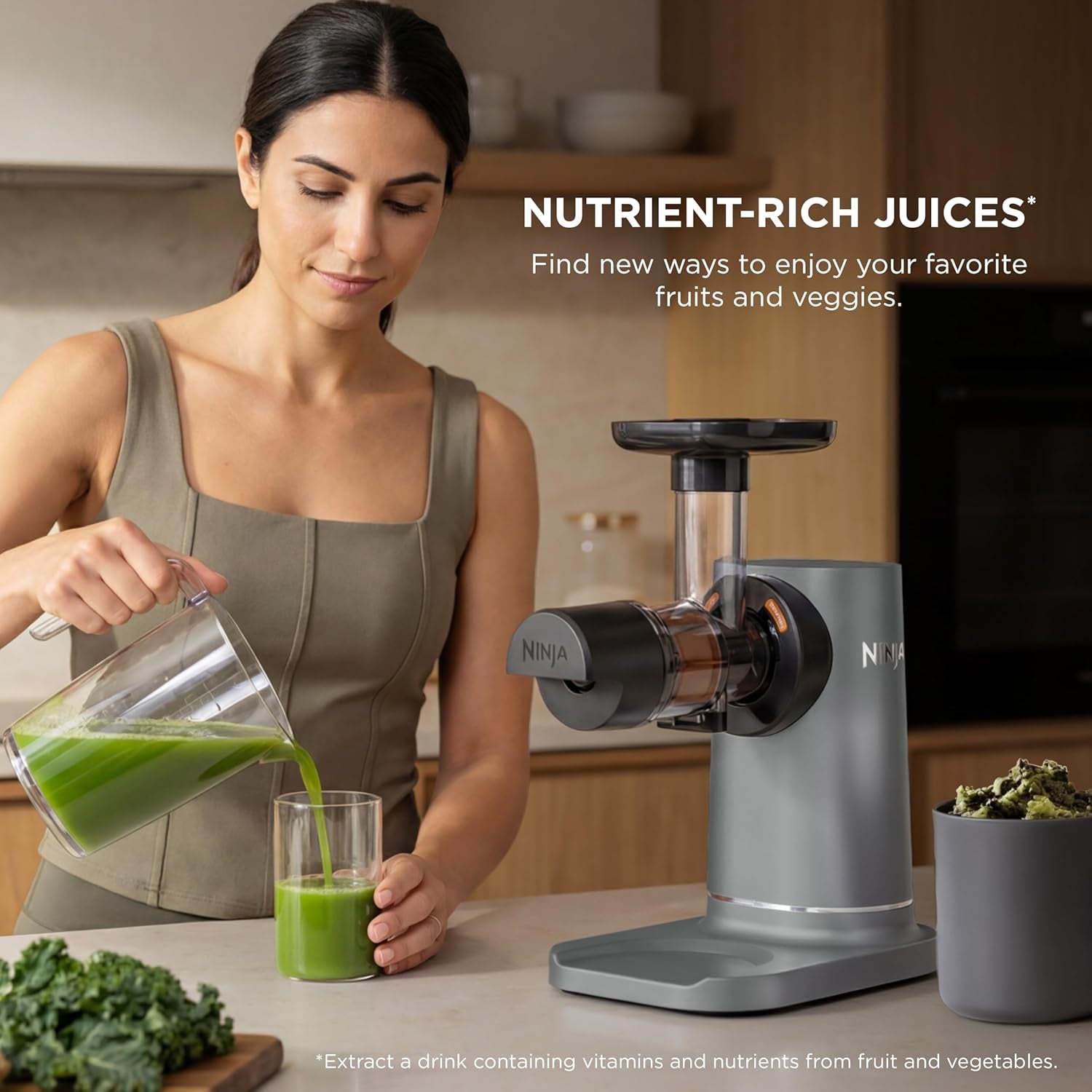 Neverclog Cold Press Juicer | Powerful Electric Slow Masticating Juicer with Pulp Control | XL Capacity | 24 Oz. Juice Jug & 36 Oz. Pulp Container | Dishwasher Safe | Charcoal | 150W | JC151
