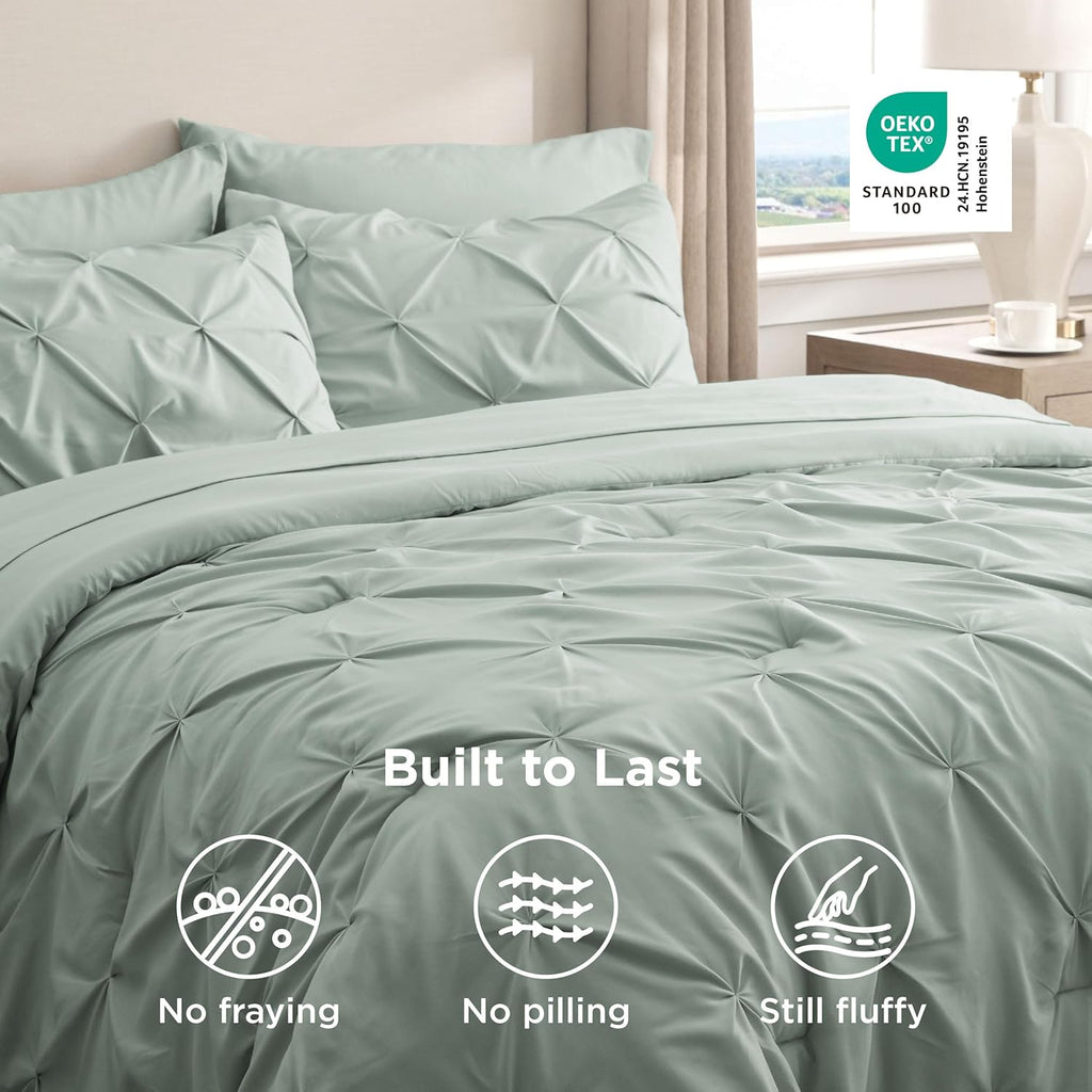 Bedsure Sage Green Comforter Set - Bed in a Bag Queen Size Bedding 7 Pieces, Green Decor Gift for Family, All Season down Alternative Comforter with Sheets, Pillowcases & Shams