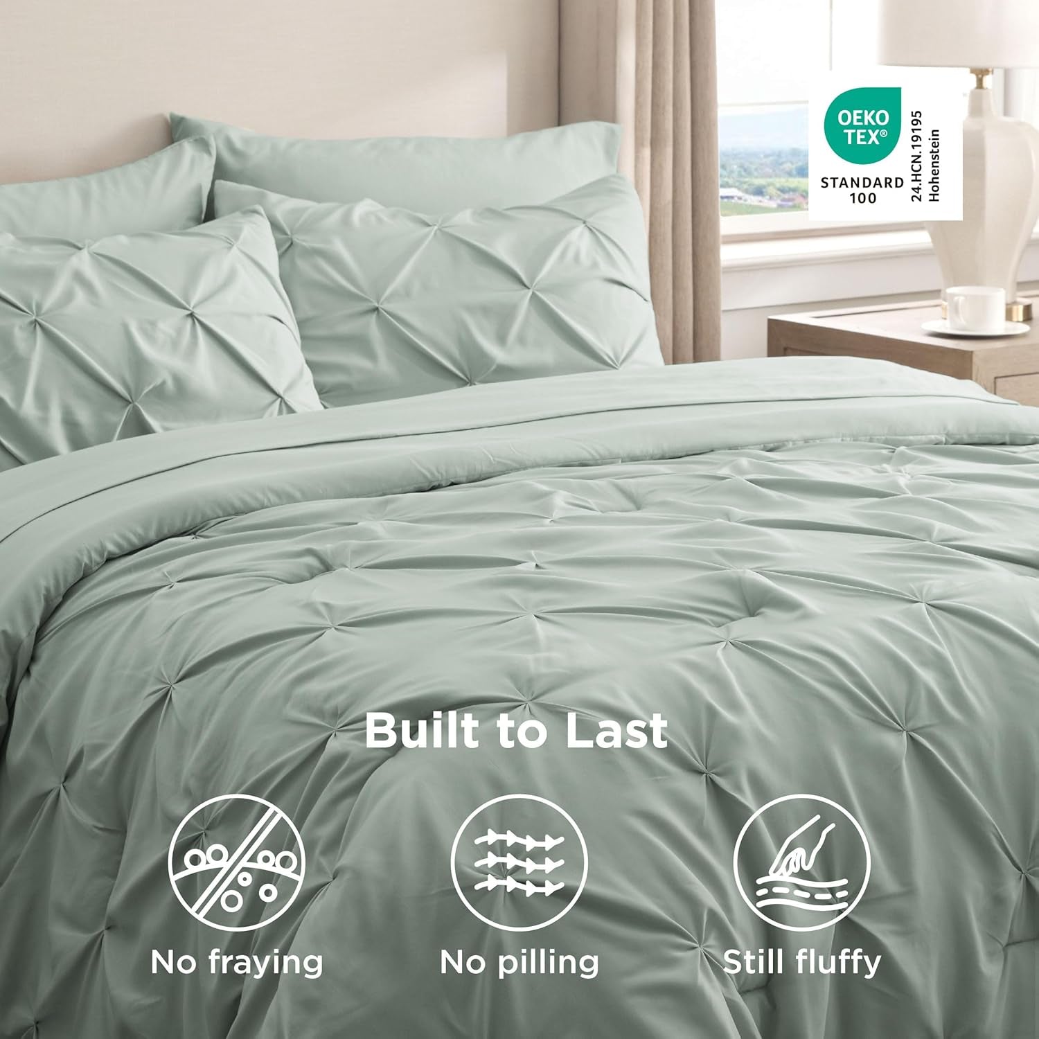 Bedsure Sage Green Comforter Set - Bed in a Bag Queen Size Bedding 7 Pieces, Green Decor Gift for Family, All Season down Alternative Comforter with Sheets, Pillowcases & Shams