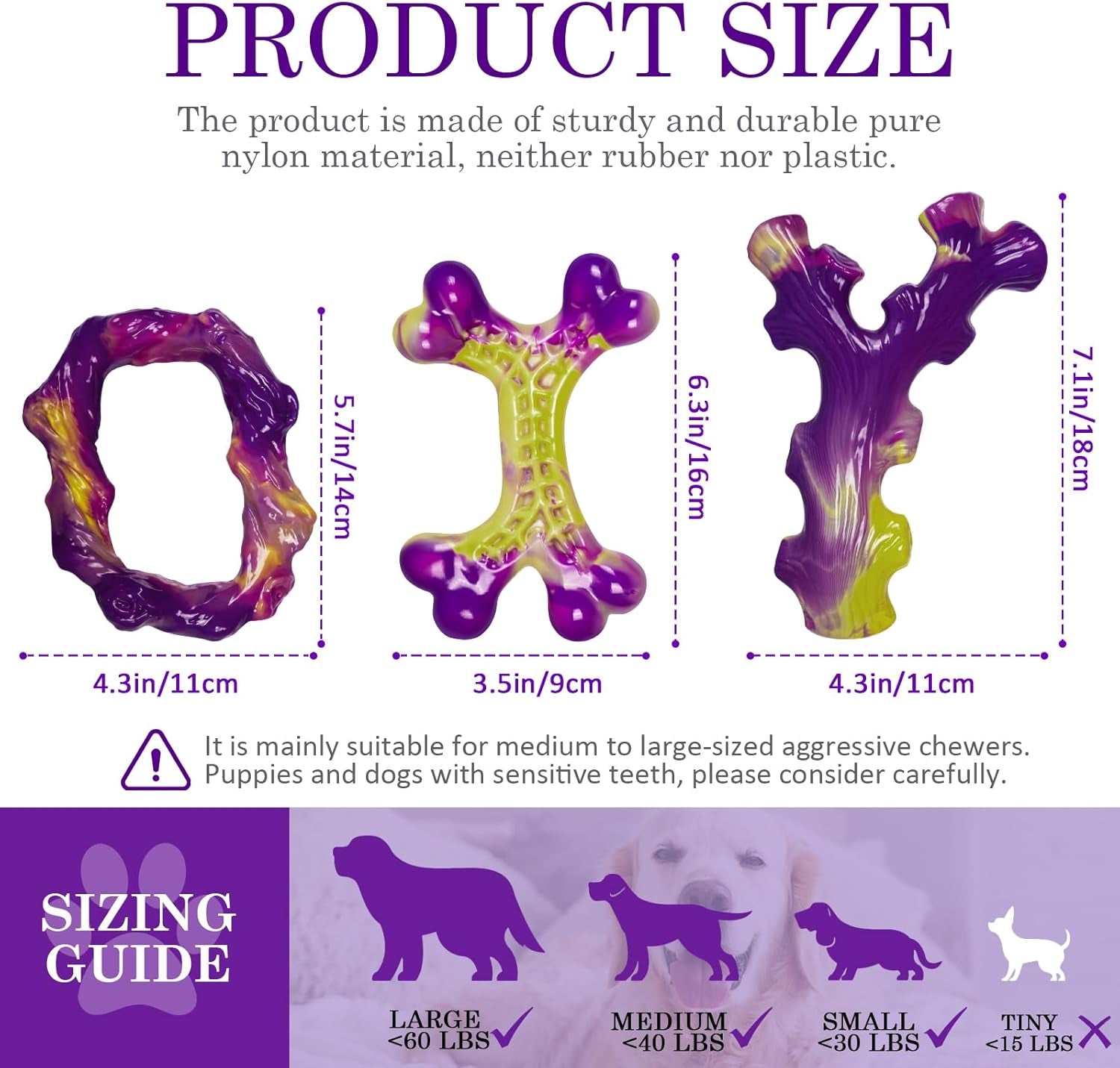 Tough Dog Toys for Aggressive Chewers 3 Pack, Indestructible Dog Toys for Large Dogs, Dog Chew Toys, Aggressive Chew Toys to Keep Them Busy, Dog Bones for 30-75Lbs Medium/Large Breeds