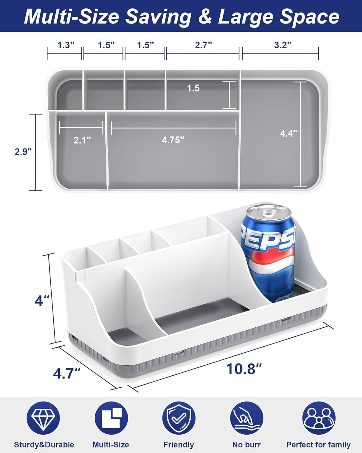 Bathroom Counter Organizer and Storage, 7 Slots Detachable Toothbrush Holders for Bathrooms, Anti-Slip Electric Toothbrush and Toothpaste Holder Countertop Vanity Organizer Accessories for Adults Kids