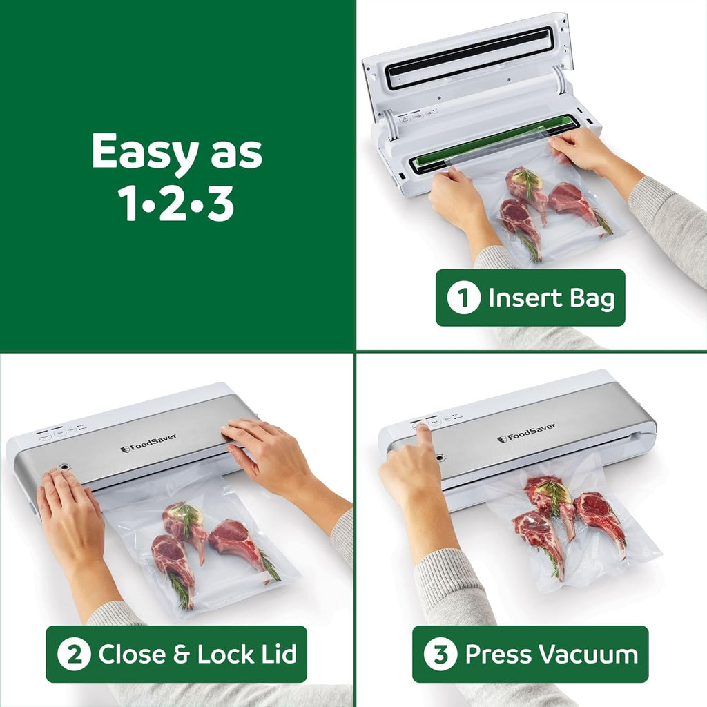 Compact Vacuum Sealer Machine with Airtight Bags and Roll - Ideal for Sous Vide and Airtight Food Storage, White