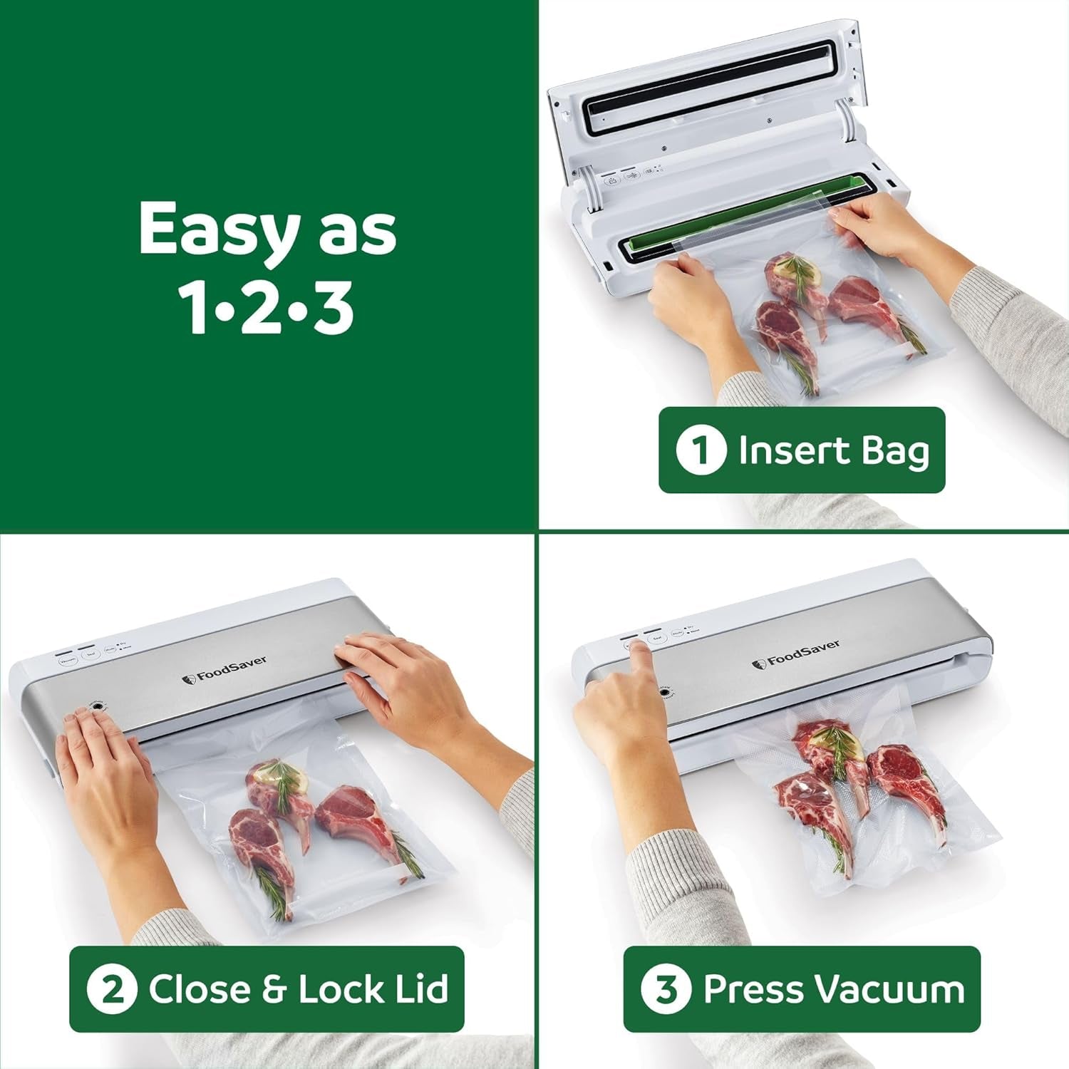 Compact Vacuum Sealer Machine with Airtight Bags and Roll - Ideal for Sous Vide and Airtight Food Storage, White