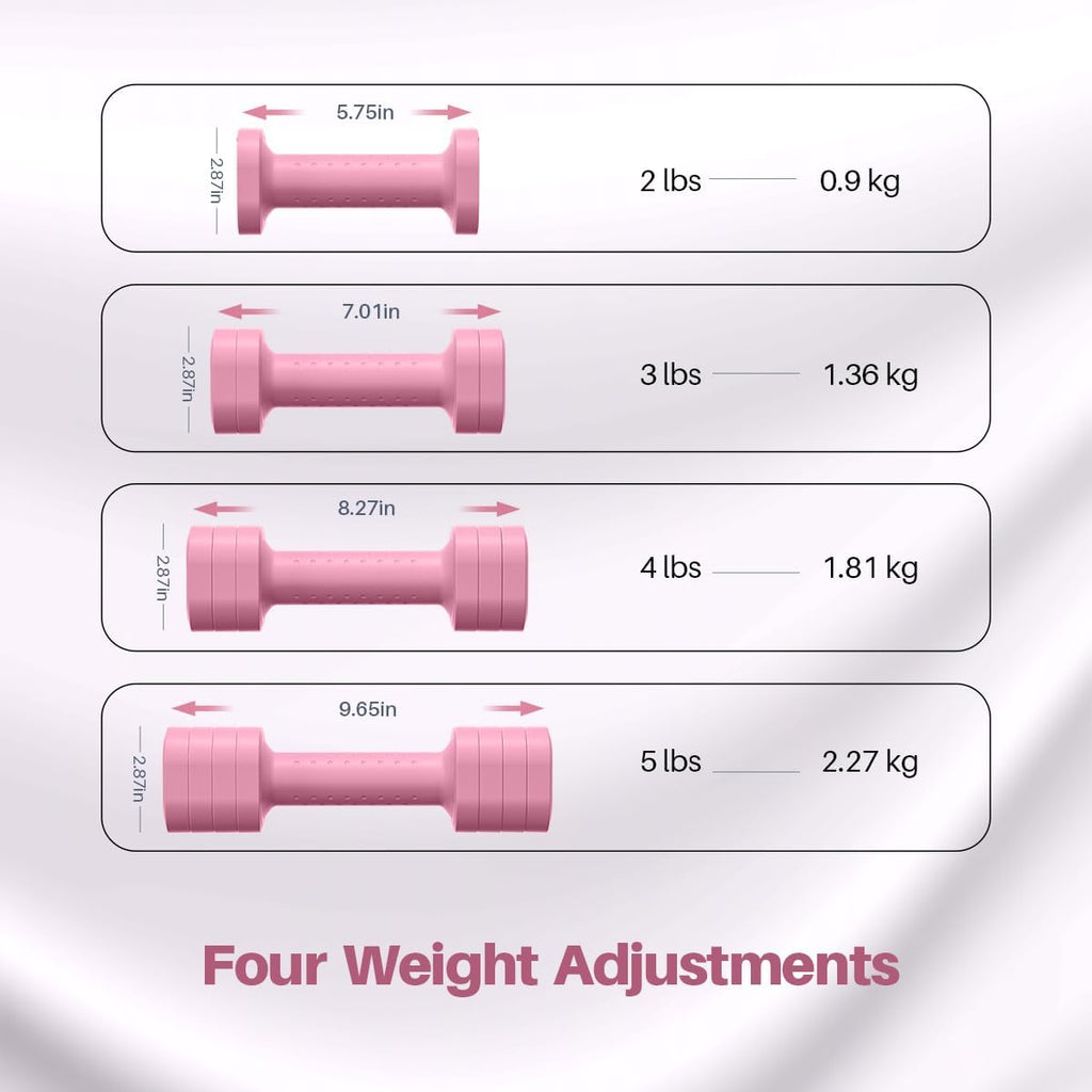 Adjustable Dumbbell Set, 4 in 1 Free Weight Dumbbell Set for Women, Hand Weight for Women at Home, Each 2Lb 3Lb 4Lb 5Lb with TPU Soft Rubber Handle for Home Gym Aquatic Fitness Equipment,Purple