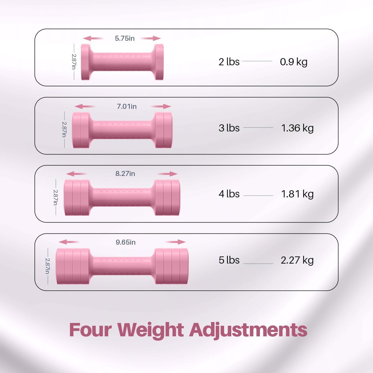 Adjustable Dumbbell Set, 4 in 1 Free Weight Dumbbell Set for Women, Hand Weight for Women at Home, Each 2Lb 3Lb 4Lb 5Lb with TPU Soft Rubber Handle for Home Gym Aquatic Fitness Equipment,Purple