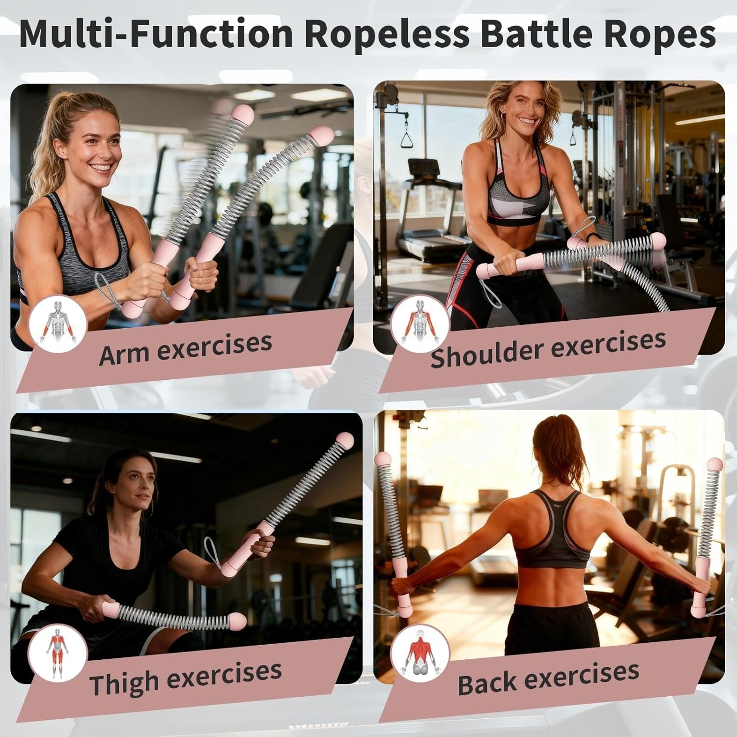 Ropeless Battle Ropes Weighted — 2 Pack Portable Cordless Battle Ropes for HIIT & Cardio Full-Body Workout Tool with Non-Slip Spiral Handles, Travel-Friendly Home Gym Equipment for Women & Men