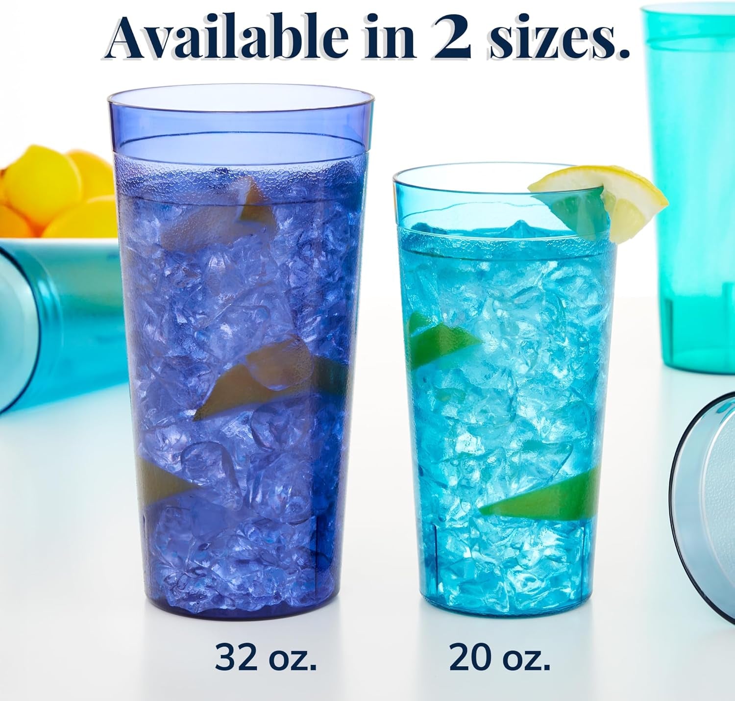 Cafe Plastic Reusable Tumblers (Set of 16) 20-Ounce Water Cups Coastal Colors | Restaurant Style Drinking Glasses Value Set, Stackable, Bpa-Free, Made in the USA | Top-Rack Dishwasher Safe