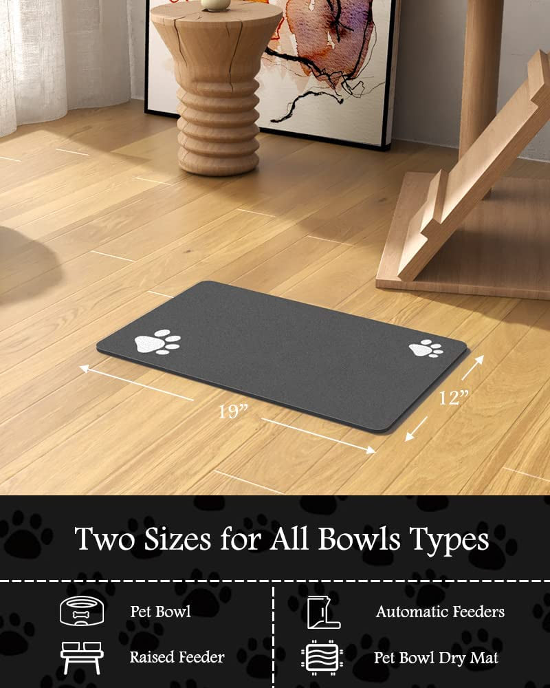 Pet Feeding Mat-Absorbent Dog Mat for Food and Water Bowl-No Stains Quick Dry Dispenser Mat-Dog Accessories Pet Supplies-Water Bowl for Messy Drinkers（Darkgrey,12"X19"