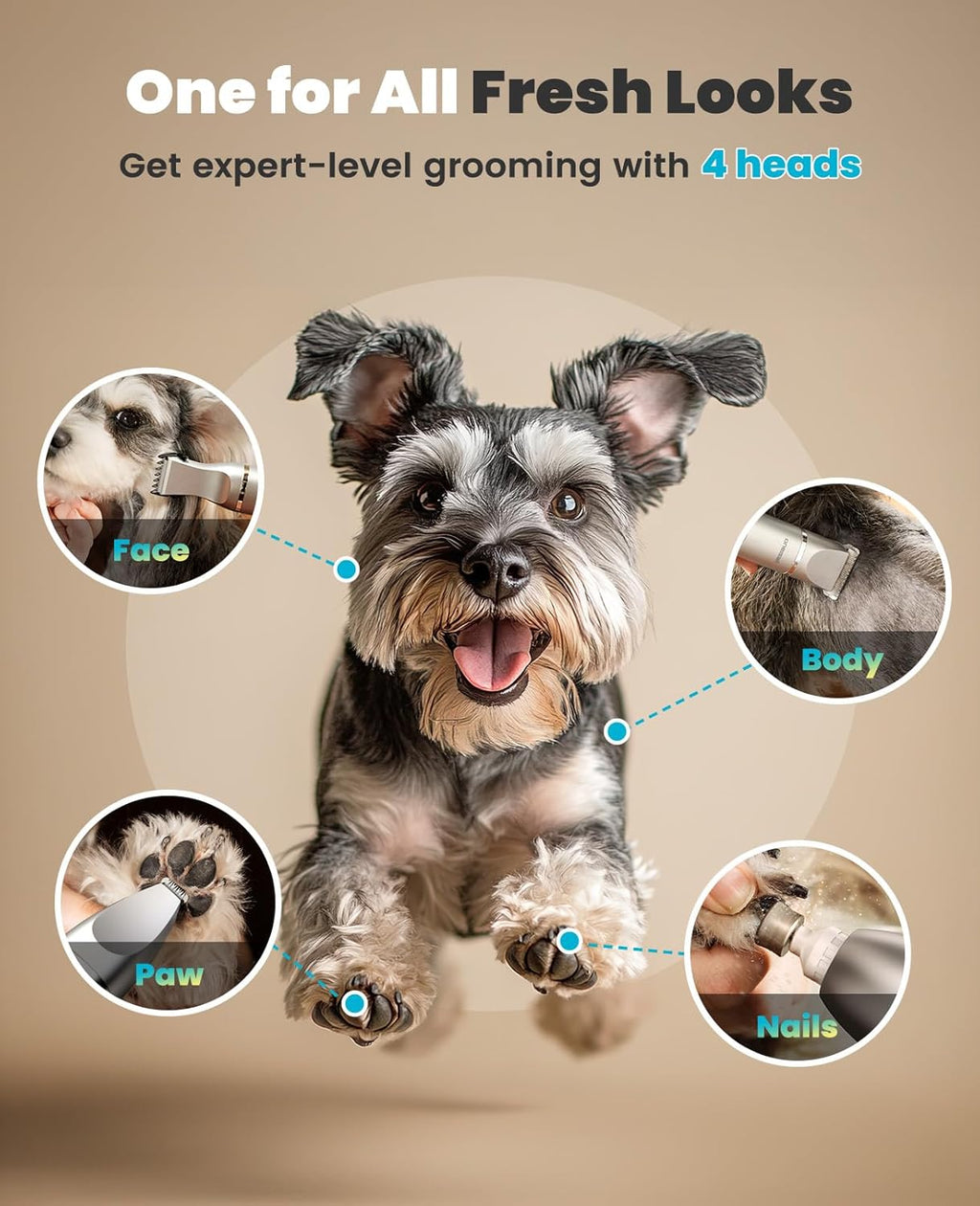 4 in 1 Dog Grooming Kit with LCD Display, Dog Hair Trimmer for Paw Nail Grinder, Rechargeable Cordless Low Noise IPX7 Waterproof Pet Clippers