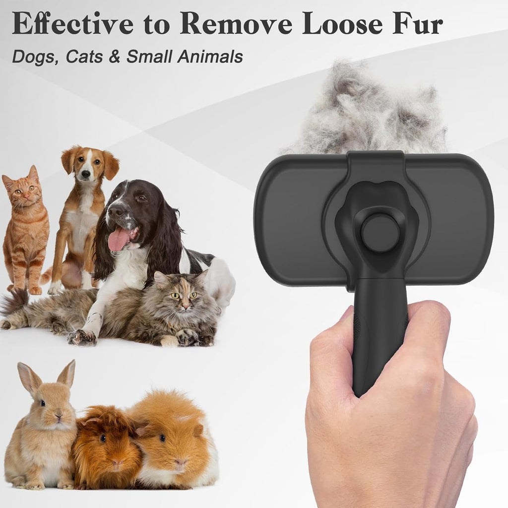 Self Cleaning Slicker Brush for Dogs & Cats - Skin Friendly Deshedding and Grooming Brush for Haired Pets, Pet Supplies Accessory, Black