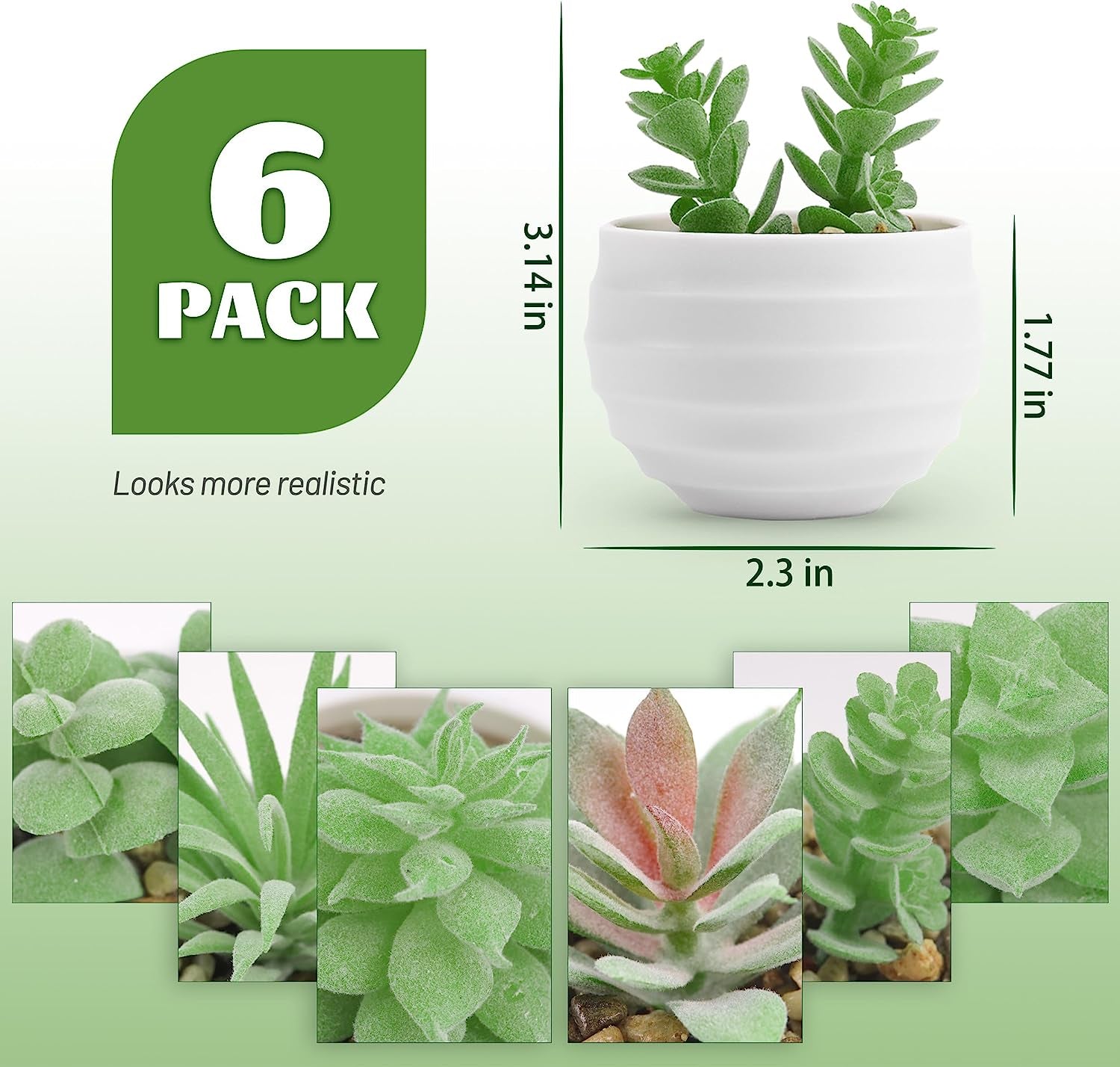 Set of 6 Succulents Plants Artificial in Pots Small Fake Plants Graduation Gifts for Bedroom Aesthetic Living Room Shelf Bathroom Decor Office Desk Accessories