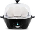EGC-007B# Rapid Egg Cooker, 7 Easy-To-Peel, Hard, Medium, Soft Boiled Eggs, Poacher, Omelet Maker, Auto Shut-Off, Alarm, 16-Recipe Booklet, Black