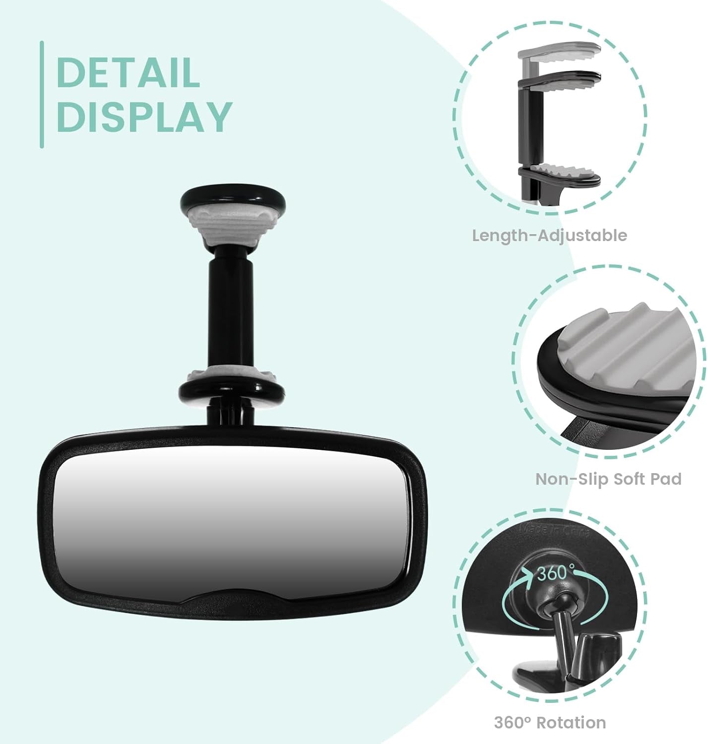 Clip Baby Car Mirror – Rear Facing Car Mirror for Baby, Over-The-Mirror Design, Shatterproof Glass, 360° Swivel, Universal Fit for Rearview Mirror – Toddler Car Safety Essential, Baby Car Accessories