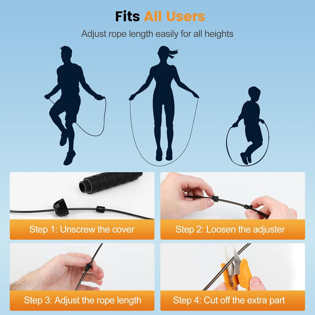 Jump Rope,Tangle-Free Rapid Speed Jump Rope with Ball Bearings for Men,Women and Kids,Adjustable Steel Skipping Rope with Ergonomic Foam Handles,A Ideal Equipment and Accessories for Workout,Fitness,Exercise,Home Gym,Slim Body